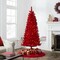 6.5 ft Pre-Lit Red Flocked Pine Artificial Christmas Tree, 200 Clear Lights
